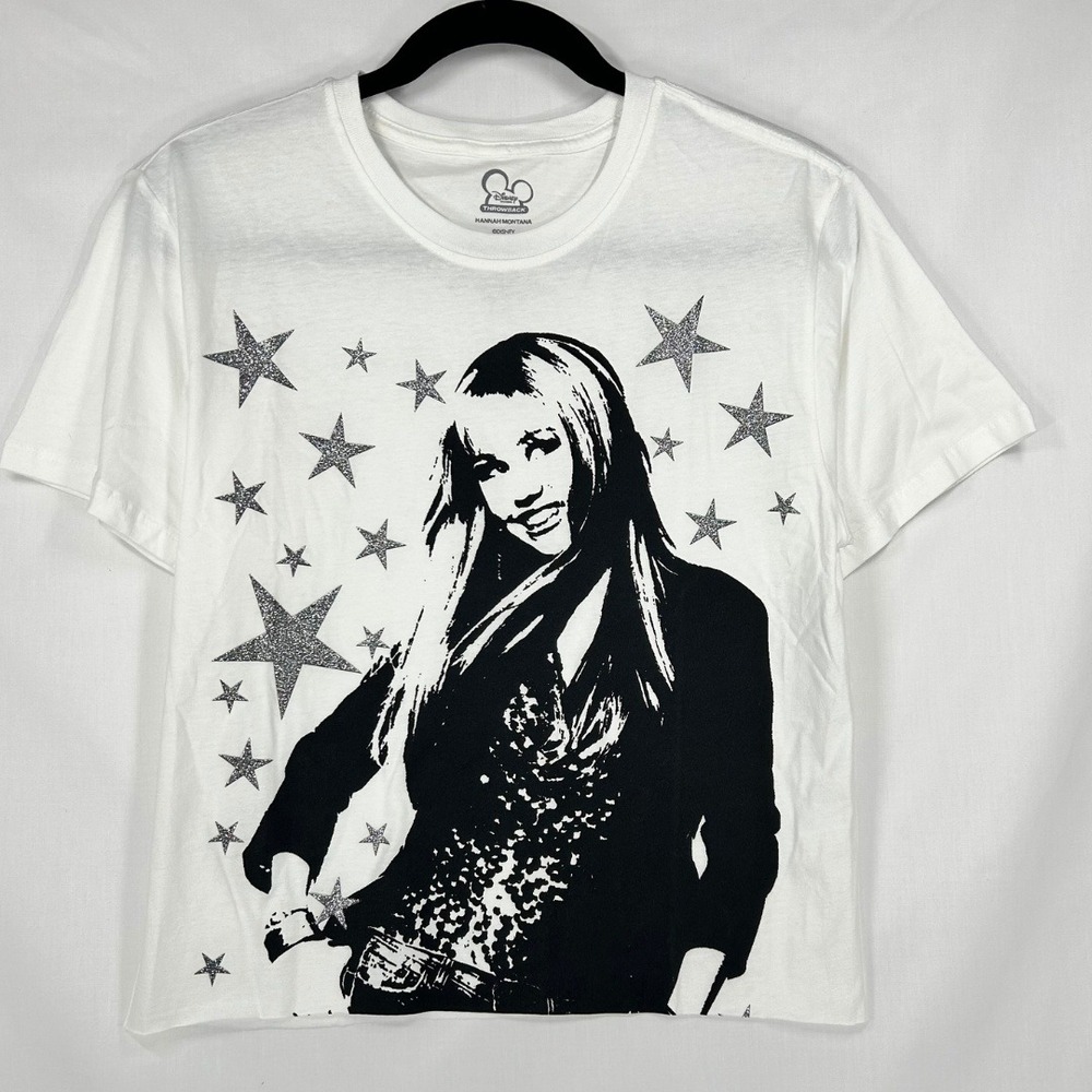 Disney Channel Hannah Montana Miley Cyrus Graphic T-Shirt Glitter Stars S